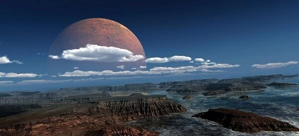 A moon rises over a young world