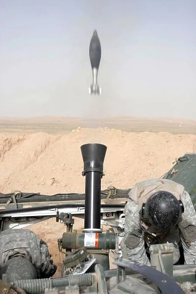 A mortar is fired from a Stryker vehicle
