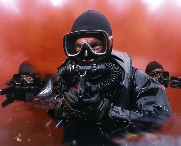 Navy divers on a training reconnaissance exercise