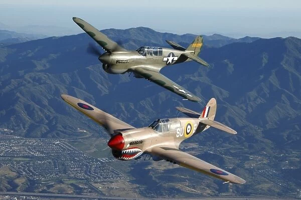 P-40 Warhawks flying over Chino, California