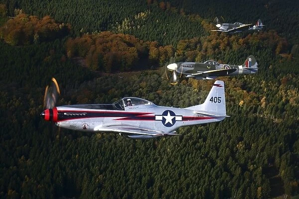P-51 Cavalier Mustang with Supermarine Spitfire fighter warbirds