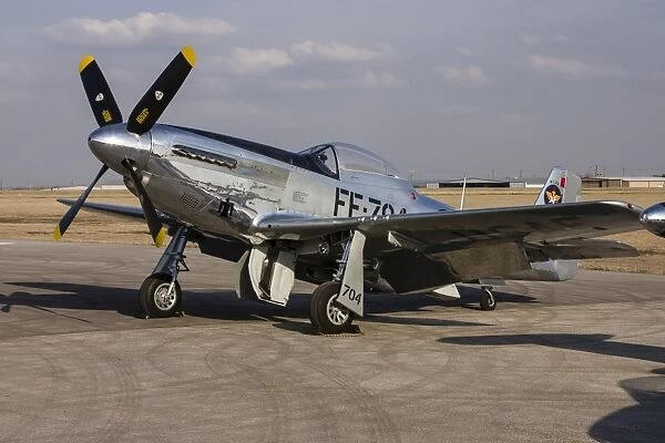 A P-51 Mustang parked on the ramp at Arlington, Texas