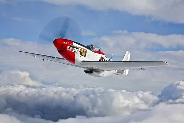 A P-51D Mustang in flight near Hollister, California