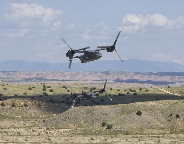 A pair of CV-22 Ospreys low level flying over New Mexico