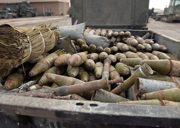 Pieces of weapons and ammunition found in Iraq