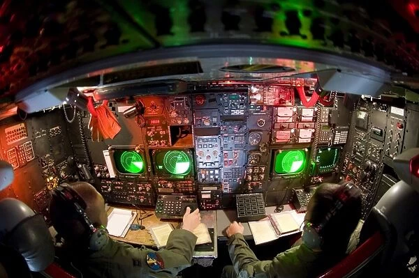 Pilots at the controls of a B-52 Stratofortress