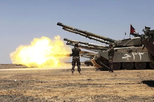 A Royal Jordanian Land Force Challenger 1 tank fires on a target