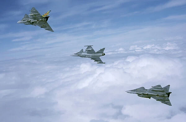 Saab JA 37 Viggen and Saab JAS 39 Gripen fighters of the Swedish Air Force