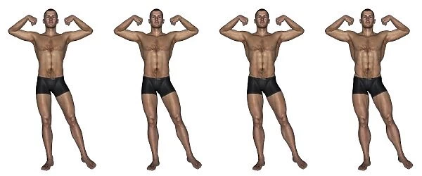Set of four men showing progression to become a muscular man