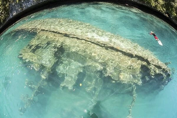 A shipwreck now serves as an artificial reef in Palaus inner lagoon