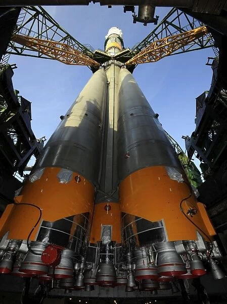 The Soyuz TMA-13 spacecraft arrives at the launch pad