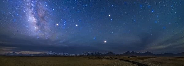 A starry sky over the Himalayas in Tibet, China