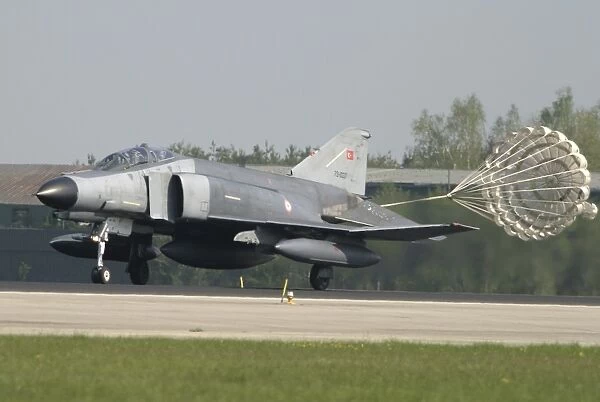 Turkish F-4E Phantom with drag parachute deployed