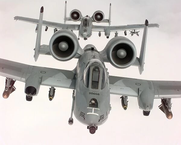 Two U. S. Air Force A-10A Warthogs in flight