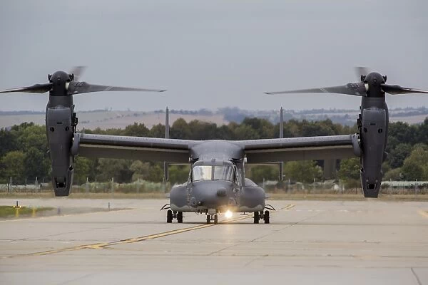 A U. S. Air Force CV-22B Osprey taxiing on the runway