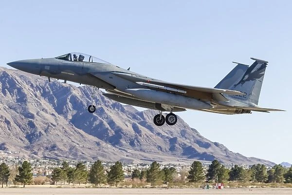 A U. S. Air Force F-15C Eagle on final approach to Nellis Air Force Base, Nevada