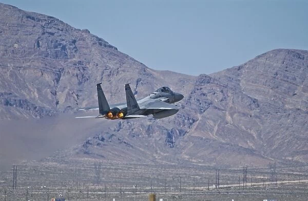 A U. S. Air Force F-15C Eagle taking off from Nellis Air Force Base