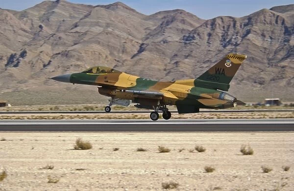A U. S. Air Force F-16 taking off from Nellis Air Force Base