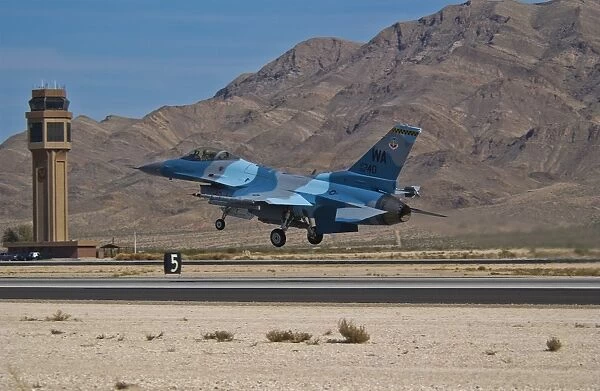 A U. S. Air Force F-16C taking off from Nellis Air Force Base