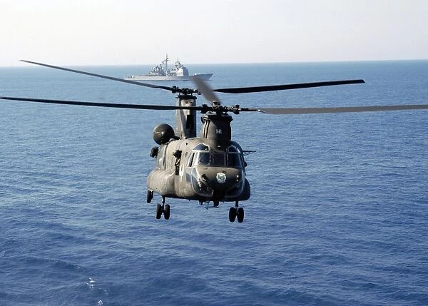 A U. S. Army MH-47 Chinook prepares to land