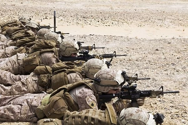 U. S. Marines conduct a battlesight zero their rifles in Al Galail, Qatar