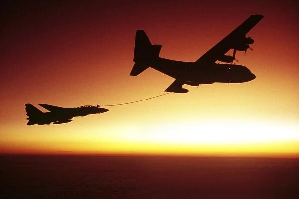 U. S. Navy F-14A Tomcat aerial refueling from a KC-130 Hercules