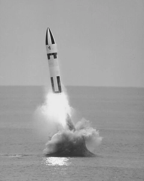 Underwater firing of the Polaris A3 missile by a submarine. circa 1960