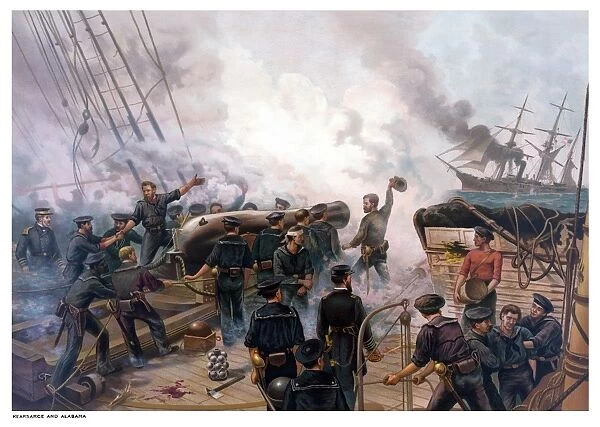 Vintage American Civil War print of The Battle of Cherbourg