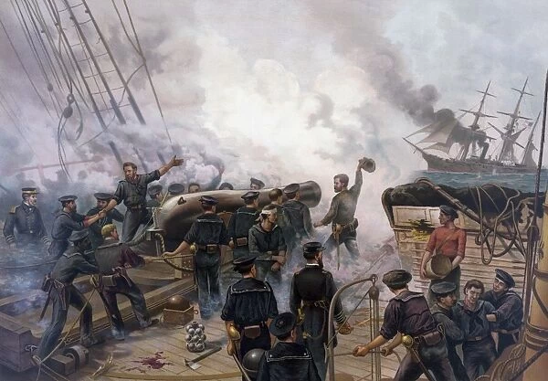 Vintage American Civil War print of The Battle of Cherbourg