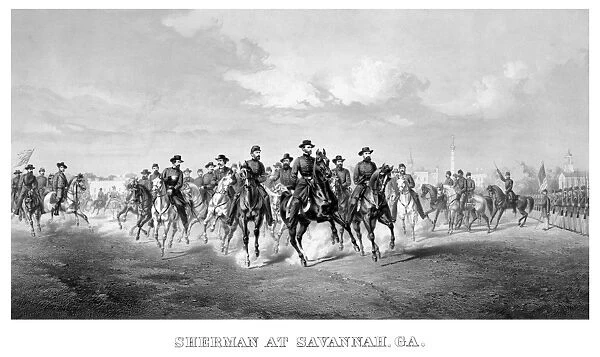Vintage Civil War print of General Sherman and his Generals on horseback