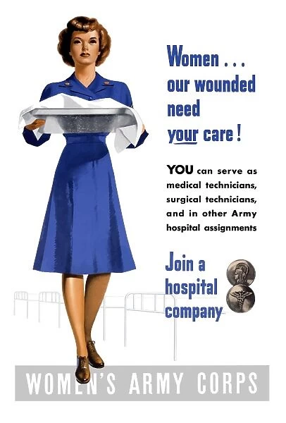 Vintage World War II poster of an Army Corps Nurse working in a hospital