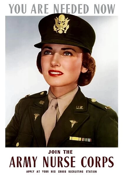 World War II poster of a smiling female officer of the U. S. Army Medical Corps