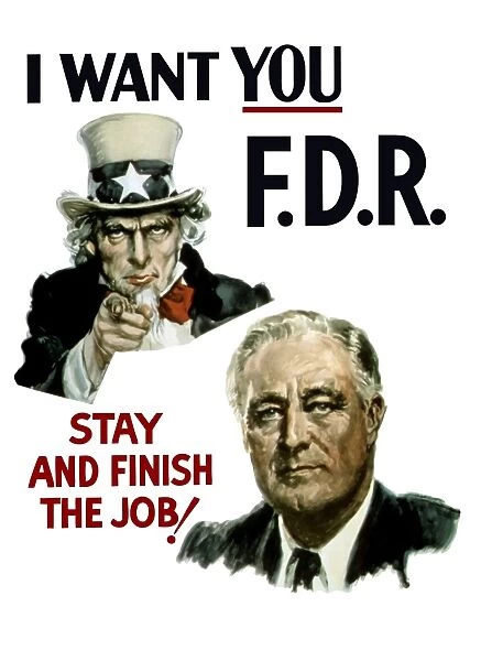 World War II poster of Uncle Sam and President Franklin Roosevelt