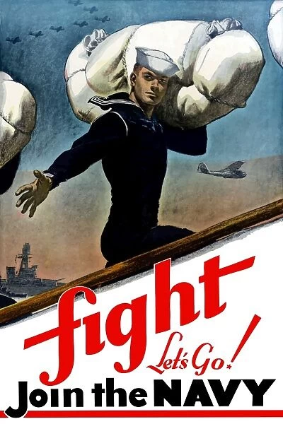 World War Two poster of a United States Sailor heading off to war