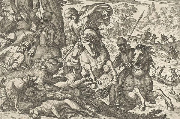 Bear Hunt, from Hunting Scenes VI, 1609. Creator: Antonio Tempesta