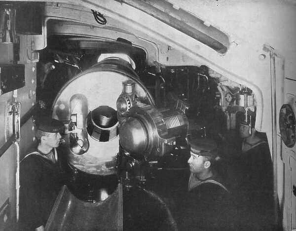 Inside the Barbette of a Battleship showing the opened breech of a 13 5 inch gun, 1914