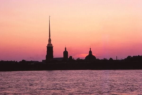 Leningrad USSR - Peter + Paul Forteess and River Neva at Sunset. Artist: CM Dixon