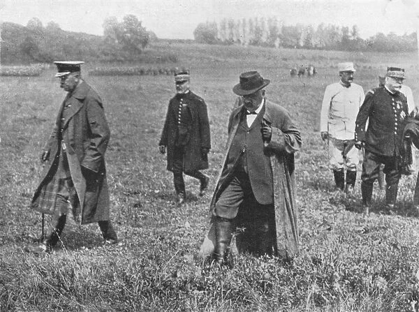 Lord Kitcheners visit to the front: Lord Kitcheneer, M. Millerand, and General Joffre leaving afte