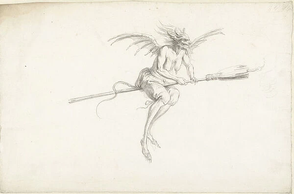 Monstrous witch on a broom, Mid of 17th cen