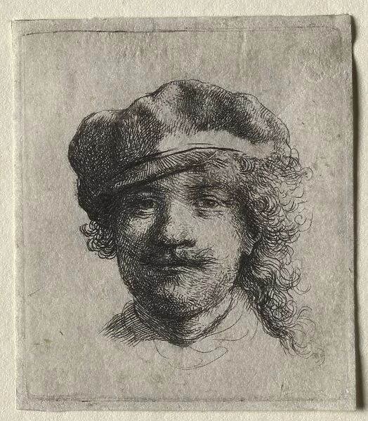 Self-Portrait Wearing a Soft Cap: Full Face, Head Only, c. 1634. Creator: Rembrandt van Rijn