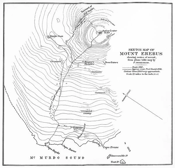 Sketch Map of Mount Erebus showing routes of ascent, c1912, (1913)