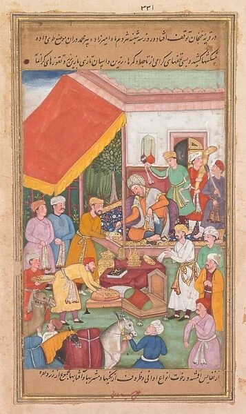 Timur distributes gifts from his grandson, the Prince of Multan, from a Zafar-nama