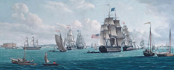 The U. S. Ship Franklin, with a View of the Bay of New York, 1820s or 1830s. Creator