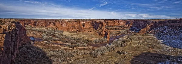 Panorama Of Canyon De Chelley In Mid Afternoon Light. Arizona