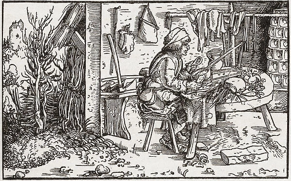 A Self Employed Labourer Working At Home During The Tudor Period In England. From A Contemporary Print
