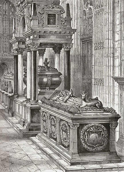 The south aisle of Henry sevenths chapel or The Henry VII Lady Chapel, Westminster Abbey, City of Westminster, London, England. From London Pictures, published 1890