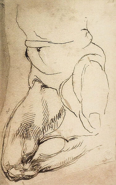 Kneeling male figure; drawing by Michelangelo. Casa Buonarroti, Florence