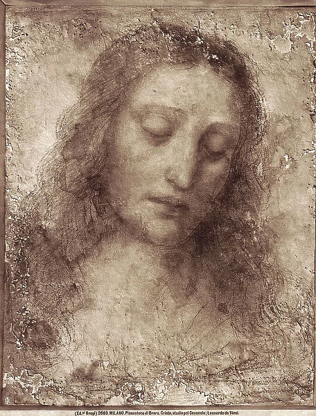 Wall painting of the face of Christ by Leonardo da Vinci carried out as a preparatory study for the Last Supper in Santa Maria delle Grazie in Milan