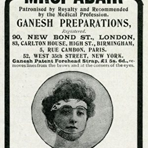 Advert for Mrs. Adair, Genesh Patent chin strap 1905