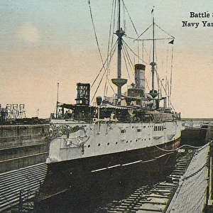 American battleship in dry dock, Charleston, USA